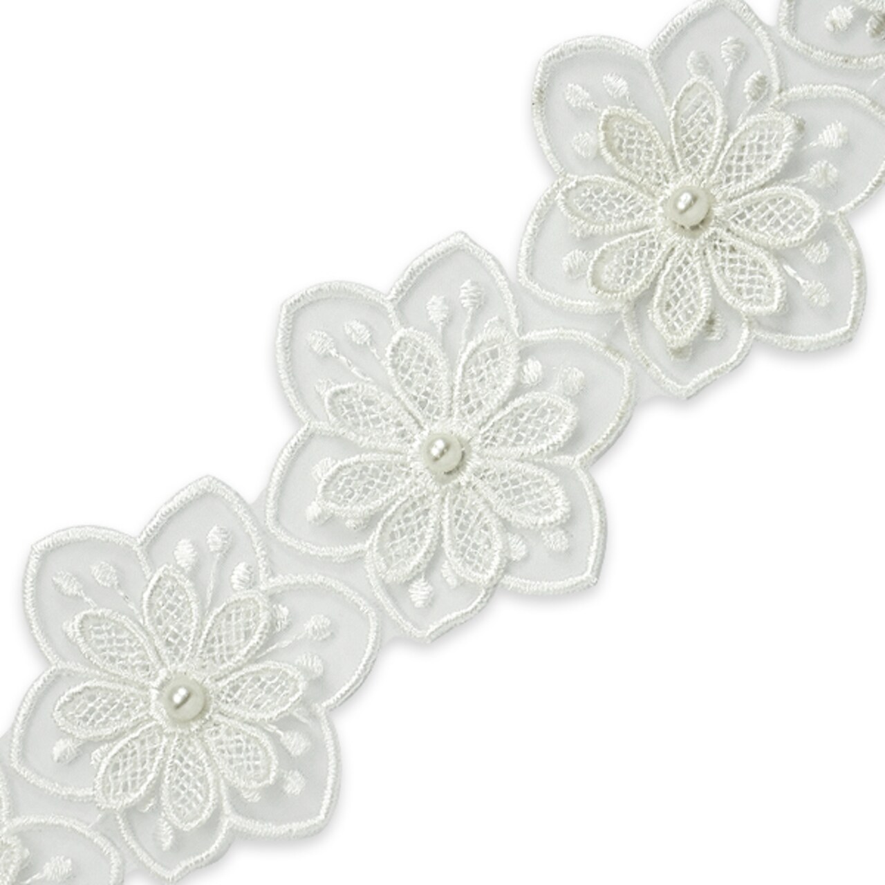 Una Embroidered  Daffodil 3D w /Pearl Trim